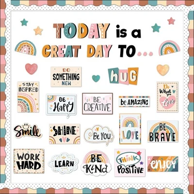 Today is A Great Day Bulletin Board Set Boho Rainbow Motivational Classroom D... - Image 1 of 4