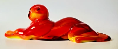 Heisey by Mosser Red Ruby SLAG Tiger Glass Paperweight Figurine - Image 1 of 4