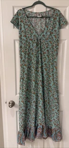 Vestido para mujer talla XL retro verde flores maxi cottagecore boho hippie hecho a mano - Imagen 1 de 7