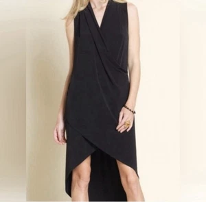 NWT Clara Sun Woo Black High Low Midi Wrap Dress, Women's Size Small - Picture 1 of 9