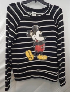 Disney Damen Pullover schwarz gestreift Mickey Mouse Pailletten MEDIUM mit Maßen - Bild 1 von 13