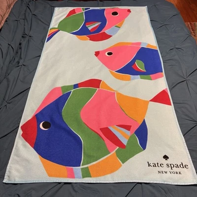 New KATE SPADE Tropical Fish Beach Towel  34" W x 64" H Blue Multi - Image 1 of 4