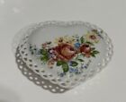 Made In Japan Trinket Box Heart Shaped White with Multi Colored Flowers