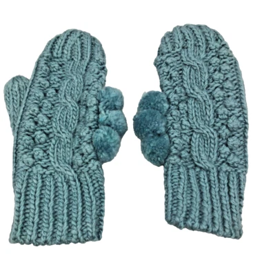 Женские вязаные варежки синий камео кабель теплой зимы с помпонами один размер - Изображение 1 из 4