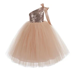 One-Shoulder Sequins Tutu Flower Girl Dress Tutu Dresses Princess Dress Pageant  - Picture 1 of 72