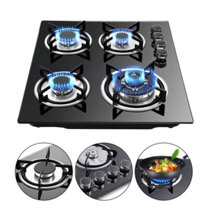 23" 4 Burners Gas Cooktops Stove Top Tempered Glass Built-In Glass Stove - Picture 1 of 12