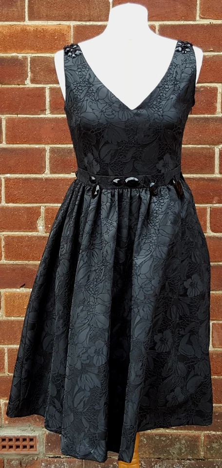 Debenhams Ben de Lisi Mujer Negro Graduación Vestido Fiesta Noche Gem Detalle UK - Imagen 1 de 4