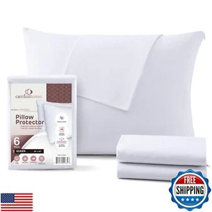 CirclesHome Pillow Protectors 6 Pack Queen Zippered - 100% Cotton Breathable - Picture 1 of 5