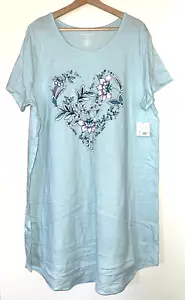 NEU Croft & Barrow blau Blumen Herz Missy Schlaf Intim Nachthemd Größe 1X - Bild 1 von 6