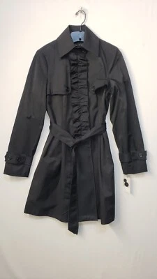 New York & Co Trench Coat Womens SMALL Black Belted Classic Lined Pockets NEW - Image 1 of 4