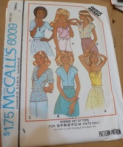 McCalls 6009 Misses Small Stretch Knit tops Short sleeve and sleeveless - Picture 1 of 2