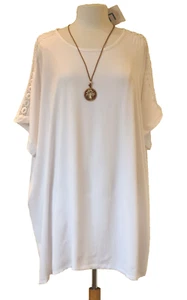 Made In Italy Top white embroidery sleeve Tunic with necklace Plus Size UK 16-24 - Picture 1 of 11