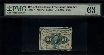 FR-1240 $0.10 First Issue Fractional Currency - 10 Cents - Graded PMG 63 EPQ - Image 1 of 2