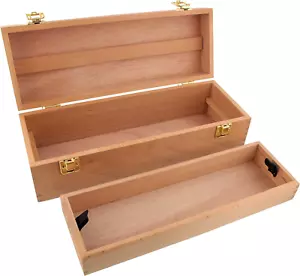 Multi-Function Unfinished Beechwood Artist Tool Storage Box with Removable Tray - Picture 1 of 6