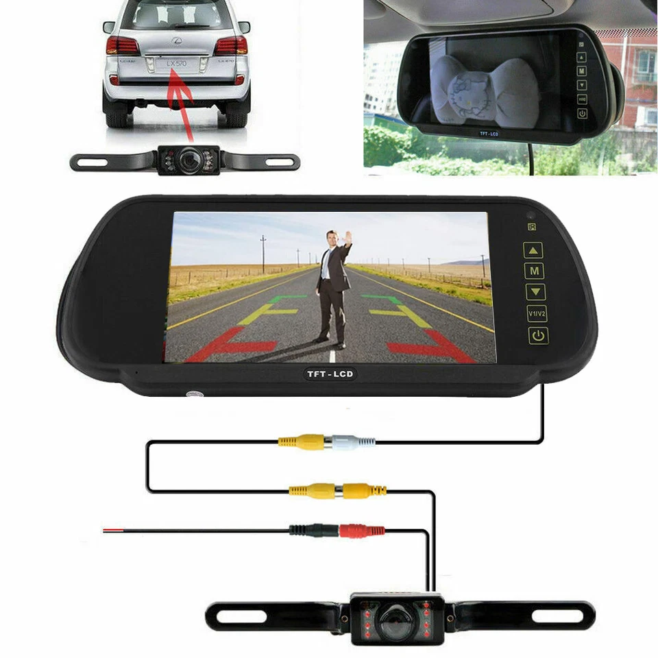 7" LCD Car Rear View Mirror Screen Monitor System+Night Vision Backup Camera Kit - Image 1 of 4
