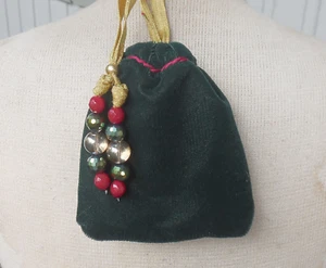 Reversible Forest Green, Red Velvet Drawstring Rasta Bag Pouch Wristlet Purse - Picture 1 of 7