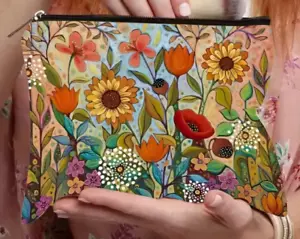 Cosmetic/Travel Bag, Floral Linen with Safety Zipper - Multi-functional Makeup - Picture 1 of 7