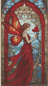 Fairy and Rose Stained Glass effect 302 Cross stitch chart FlowerPower37-uk - Picture 1 of 1