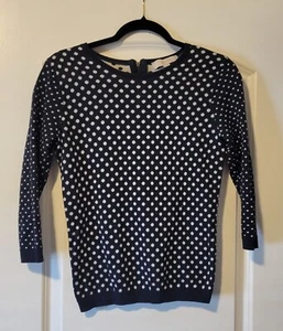 LOFT Navy Blue & White Polka Dot Pullover Sweater Crew Neck Cotton Sz SP - Picture 1 of 3