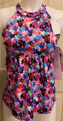 Traje de baño A Shore Fit cuello alto Tankini Top floral talla 10 nuevo envío rápido USPS Foto 1 de 3