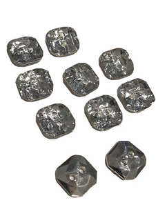 SILVER ACRYLIC FANCY SQUARE TWO HOLE BUTTONS/11x11mm Buttons (10pcs) - Picture 1 of 8