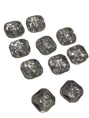 SILVER ACRYLIC FANCY SQUARE TWO HOLE BUTTONS/11x11mm Buttons (10pcs) - Image 1 of 4