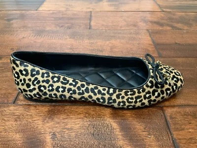 Michael Kors Tan & Black Leopard Print Calf Hair Ballet Flats W/ Bow, Size 7.5 - Image 1 of 4