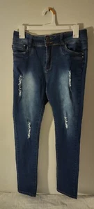 Bamboo Girls Navy Blue Jeans Distressed Size 11. Double Button, Rhinestones - Picture 1 of 9
