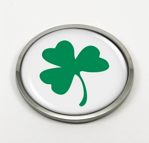 Shamrock 3D Domed Emblem Car Sticker Chrome ROUND Bezel - Picture 1 of 17