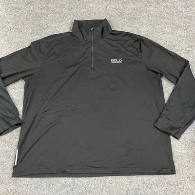 Polo 运动衬衫 L 黑色纯色 1/4 拉链套衫性能长袖 — 第 1/4 张图片