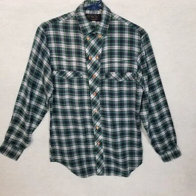 Vintage BUGLE BOY Double Button Placket Front Plaid Flannel Shirt Green Blue S - Image 1 of 4