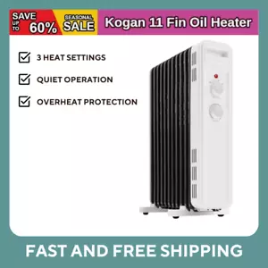 New Kogan 2300W 11 Column Fin Oil Heater 3 Settings Thermostat Wheels Quiet AU - Picture 1 of 8