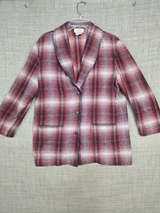Arizona jean company womens flannel Jacket L Red Orange Plaid Long Sleeve - Picture 1 of 10