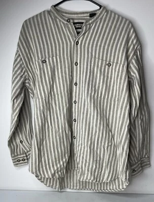 Maurices Men's L Long Sleeve Button Up Grey & White Striped 100% Cotton - Image 1 of 4