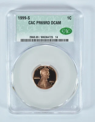 Centavo Lincoln Memorial 1999-S PR69 RD DCAM CAC CACg *6606 Foto 1 de 4