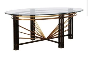 Vintage Hollywood Gilt Metal And Glass Coffee Table With Faux Bamboo Base - Picture 1 of 12