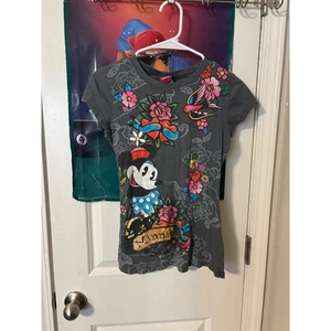 y2k youth Disney Minnie Mouse Tattoo Style Graphic T-Shirt Kids Gray - Picture 1 of 5