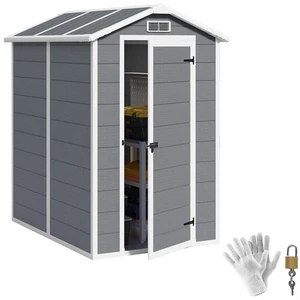 Outsunny 4 x 6ft Plastic Garden Shed with Floor, Window and Lockable Door - Picture 1 of 11