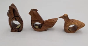Vintage Holz Serviettenringe Vögel Eule 3er Set geschnitzt Mid Century - Bild 1 von 15
