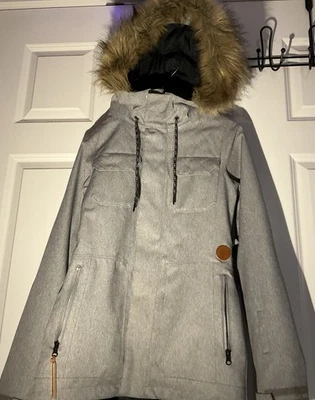 Volcom Snowboard Jacket - Women's Size XS-Grey/Furry Hoodie - Image 1 of 4