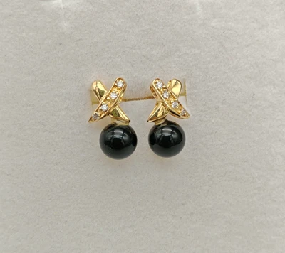 Damen Ohrringe Schwarzer Punkt Echter Achat Silber 925 Vergoldet Elegant - Bild 1 von 4