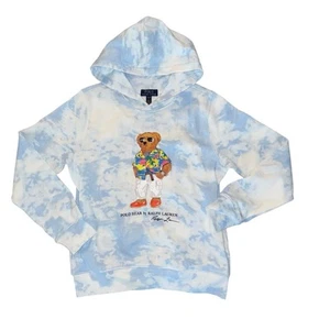 Boys Polo Ralph Lauren Beach Bear Tie Dye Hoodie Size L Blue - Picture 1 of 6