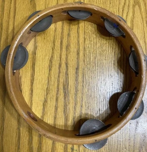 Pandereta de madera vintage fila única 8 pulgadas envejecida - Imagen 1 de 6