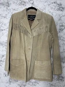 ATELIER by B. Thomas Washable Suede Fringe Jacket SAND COLOR Sz L EUC - Picture 1 of 6