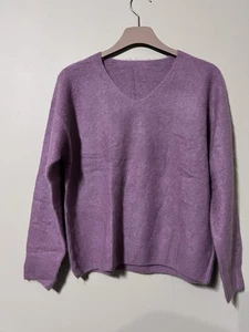 100% Kaschmir Pullover Brust 110 cm Länge 59 cm M gebürstetes Garn lila leicht - Bild 1 von 11