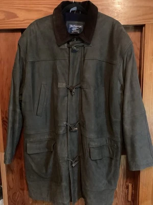 Vintage Burberrys’ Green Leather Toggle Duffle Coat Size XL - Image 1 of 4