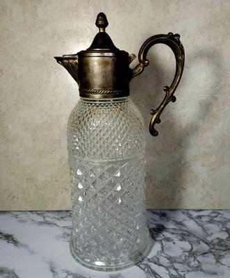 Vintage 1920s Crystal Carafe Pitcher Decanter with Silver Plated Lid and Handle! - Image 1 of 4
