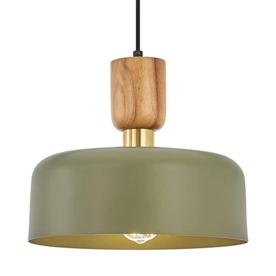 Contemporary Pendant Lighting,12 inch Pendant Lamp,Wood and Brass Accent,Adju... — 第 1/4 张图片