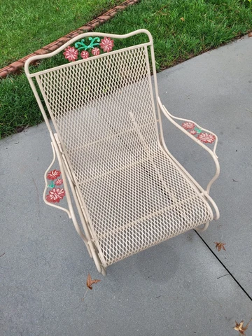 Vintage Wrought Iron Metal Beige Tan Rocking Chair Patio Furniture Rocker Cover