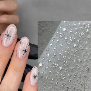 Silver Star Nail Stickers, Cross Star Nail Decal, Classic DIY Nail Design, X029 - Picture 1 of 5